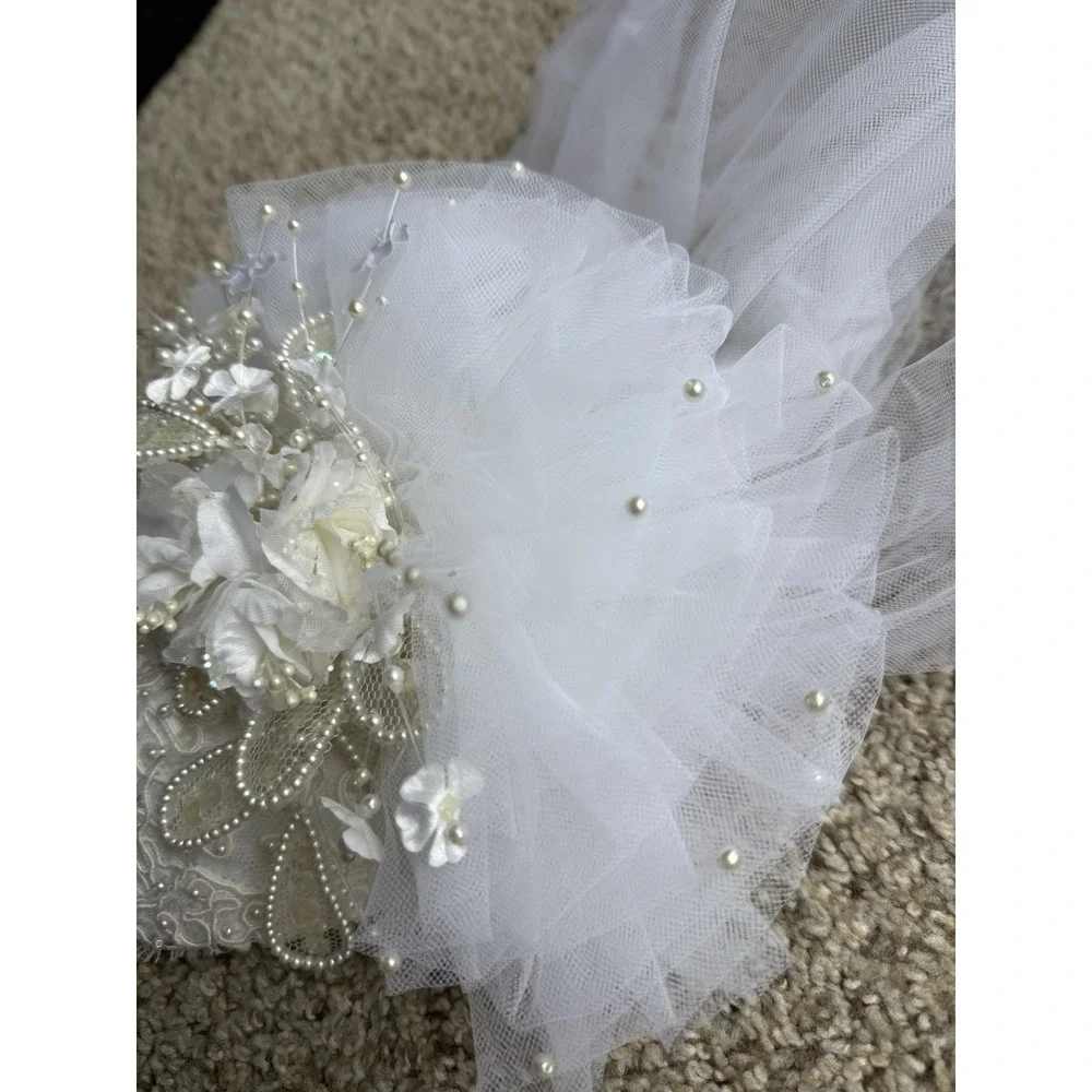 Vintage bohemian Bridal Hat Veil White Lace Beaded Floral Wedding 30